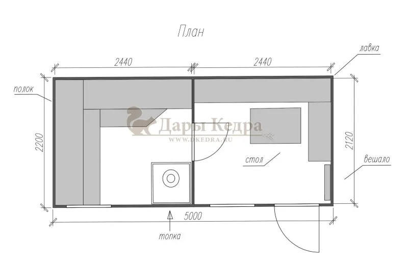 Каркасная баня «Лофт» из кедра 5х2,2 метра