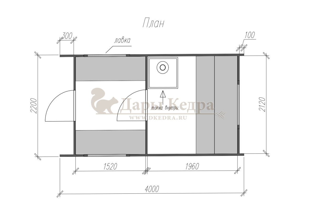 Каркасная баня Барн из кедра 4х2,2 м