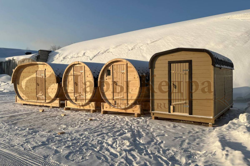 Баня-бочка круглая из кедра с верандой (все размеры)